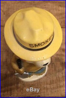Vintage Ceramic SMOKEY The Bear Advertising Fire Safety Bobble Head Figure Japan