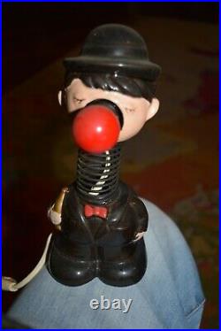 Vintage Charlie Chaplin Bobble Head Lamp Red Nose Lights up 1940s-50s sonsco