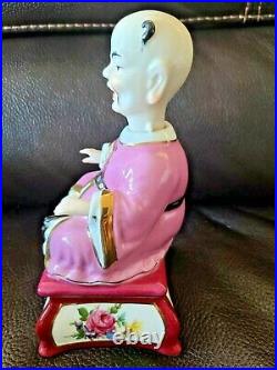 Vintage Chinese Porcelain Seated Buddha Man Nodder Bobblehead