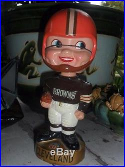 Vintage Cleveland Browns Bobble Head Doll, Gold Base with Sticker 1960's