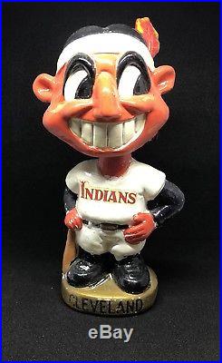 Vintage Cleveland Indian Bobblehead Rare Gold Base Chief Wahoo Baseball