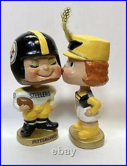 Vintage Custom Pittsburgh Steelers Kissing Doll Nodder Set 1960 JAPAN NFL BOBBLE