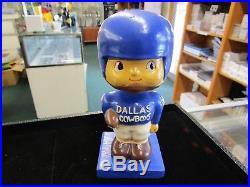 Vintage Early 1960s Dallas Cowboys Paper Mache' Bobblehead Doll With Wood Base