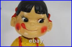 Vintage Fujiya Peko-Chan Head Shake Doll Bobble Head Nodder Japan TLC Wood Base