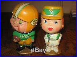 Vintage Green Bay Packers Bobble Head Kissing Dolls Original Pair From The 1960s