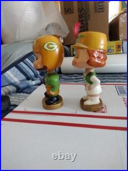 Vintage Green Bay Packers RARE 1960's Football Bobblehead Nodder Kissing Set