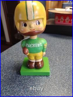 Vintage Green Bay Packers Wood Base RARE Football Bobblehead Nodder