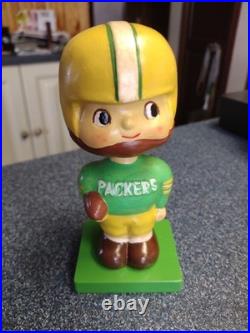 Vintage Green Bay Packers Wood Base RARE Football Bobblehead Nodder