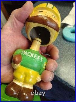 Vintage Green Bay Packers Wood Base RARE Football Bobblehead Nodder