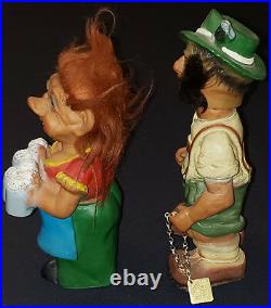 Vintage Heico West Germany Hiker + Barmaid Troll Bobble Heads /nodders (2)