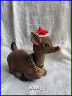 Vintage Holt Howard Flocked Reindeer Rudolph Nodder Bobble Head MCM Christmas