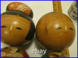 Vintage Japanese pair of Aji-No-Moto-Kokeshi wooden bobble heads 7 1950's era