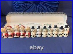 Vintage Kokeshi Bobble Head Nodder Wooden Dolls Santa Snowman Hand Painted 12 Vintage Kokeshi Bobble Head Nodder Wooden Dolls Santa Snowman Hand Painted 12