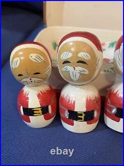 Vintage Kokeshi Bobble Head Nodder Wooden Dolls Santa Snowman Hand Painted 12 Vintage Kokeshi Bobble Head Nodder Wooden Dolls Santa Snowman Hand Painted 12