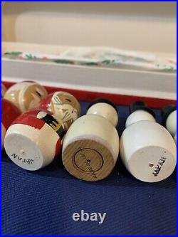 Vintage Kokeshi Bobble Head Nodder Wooden Dolls Santa Snowman Hand Painted 12 Vintage Kokeshi Bobble Head Nodder Wooden Dolls Santa Snowman Hand Painted 12