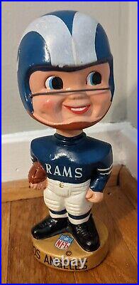 Vintage Los Angeles Rams blue/white 1960s bobblehead nodder gold base Japan NFL