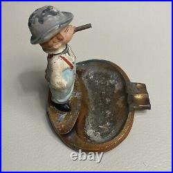 Vintage Metal Ashtray Nodder Boy Smoking Bobble Head Made in Austria