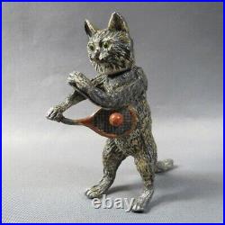 Vintage Metal Cat Nodder, by Heyde, playing tennis, made in Germany