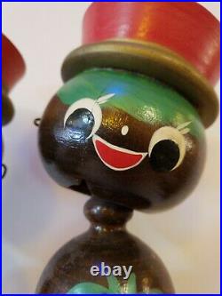 Vintage Mid Century Hand Painted Wood Tribal Bobble Heads Pair Native Palms 11