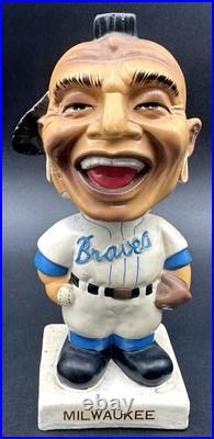 Vintage Milwaukee Braves Bobblehead Nodder Mohawk Mascot Baseball White Base Vintage Milwaukee Braves Bobblehead Nodder Mohawk Mascot Baseball White Base