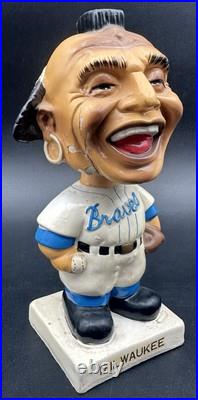 Vintage Milwaukee Braves Bobblehead Nodder Mohawk Mascot Baseball White Base Vintage Milwaukee Braves Bobblehead Nodder Mohawk Mascot Baseball White Base