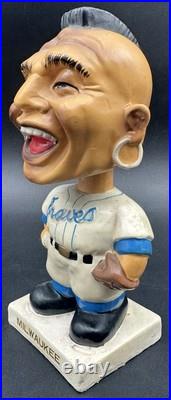 Vintage Milwaukee Braves Bobblehead Nodder Mohawk Mascot Baseball White Base Vintage Milwaukee Braves Bobblehead Nodder Mohawk Mascot Baseball White Base