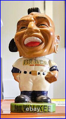 Vintage Milwaukee Braves Mascot Bobblehead Green Base Nodder Vintage Milwaukee Braves Mascot Bobblehead Green Base Nodder