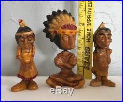 Vintage Native American Indians withChief Nodder/Bobblehead RARE Composite Wood