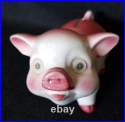 Vintage Nodder Ceramic Piggie Bank Bobblehead Pig Japan