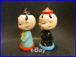 Vintage Oriental Man & Woman Bobble Heads Made in Japan 6 x 2.5 Very Good Cond