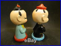 Vintage Oriental Man & Woman Bobble Heads Made in Japan 6 x 2.5 Very Good Cond