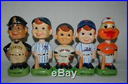 Vintage Original Lot Of 5 Bobble Head Dolls Pirates Yankees Mets Orioles Red Sox