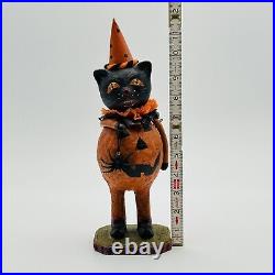 Vintage Paper Mache Halloween Cat Bobble Head Figurine Pumpkin Spider RARE