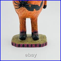 Vintage Paper Mache Halloween Cat Bobble Head Figurine Pumpkin Spider RARE