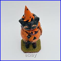 Vintage Paper Mache Halloween Cat Bobble Head Figurine Pumpkin Spider RARE