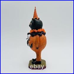 Vintage Paper Mache Halloween Cat Bobble Head Figurine Pumpkin Spider RARE