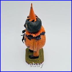 Vintage Paper Mache Halloween Cat Bobble Head Figurine Pumpkin Spider RARE