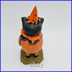 Vintage Paper Mache Halloween Cat Bobble Head Figurine Pumpkin Spider RARE