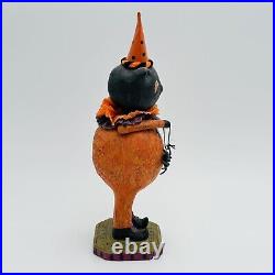 Vintage Paper Mache Halloween Cat Bobble Head Figurine Pumpkin Spider RARE