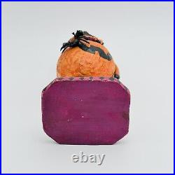 Vintage Paper Mache Halloween Cat Bobble Head Figurine Pumpkin Spider RARE