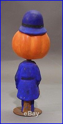 Vintage Paper Mache Halloween Pumpkin Head Policeman Nodder Bobblehead C1940