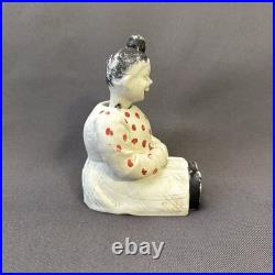 Vintage Porcelain Bobble Head Nodder Sitting Lady Red Polka Dot Top Circa