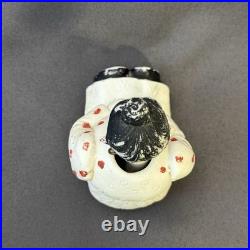 Vintage Porcelain Bobble Head Nodder Sitting Lady Red Polka Dot Top Circa