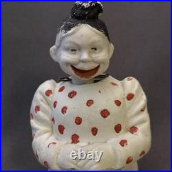 Vintage Porcelain Bobble Head Nodder Sitting Lady Red Polka Dot Top Circa