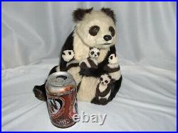 Vintage Real Fur Mother Panda Bear & 5 Cubs 9 Figurine 2 Cubs Bobble Heads RARE