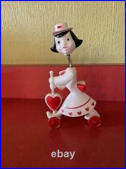 Vintage Rosbro/tico Toys Hard Plastic Valentine Bobble-head Girl On Wheels Vintage Rosbro/tico Toys Hard Plastic Valentine Bobble-head Girl On Wheels