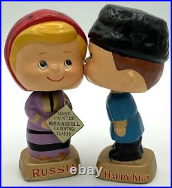 Vintage Russia Happy Kids Kissing Boy & Girl Bobbleheads Nodders Japan Magnetic