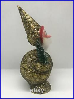 Vintage Santa Claus Notter, Bobble Head West German Candy Container Glitter Elf