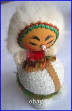 Vintage Xmas ESKIMO Candy Container BOBBLE HEAD 6 (15.5 cm) WESTERN GERMANY