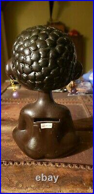 Vintage bobblehead african child bank with watermelon, missing stopper on bottom